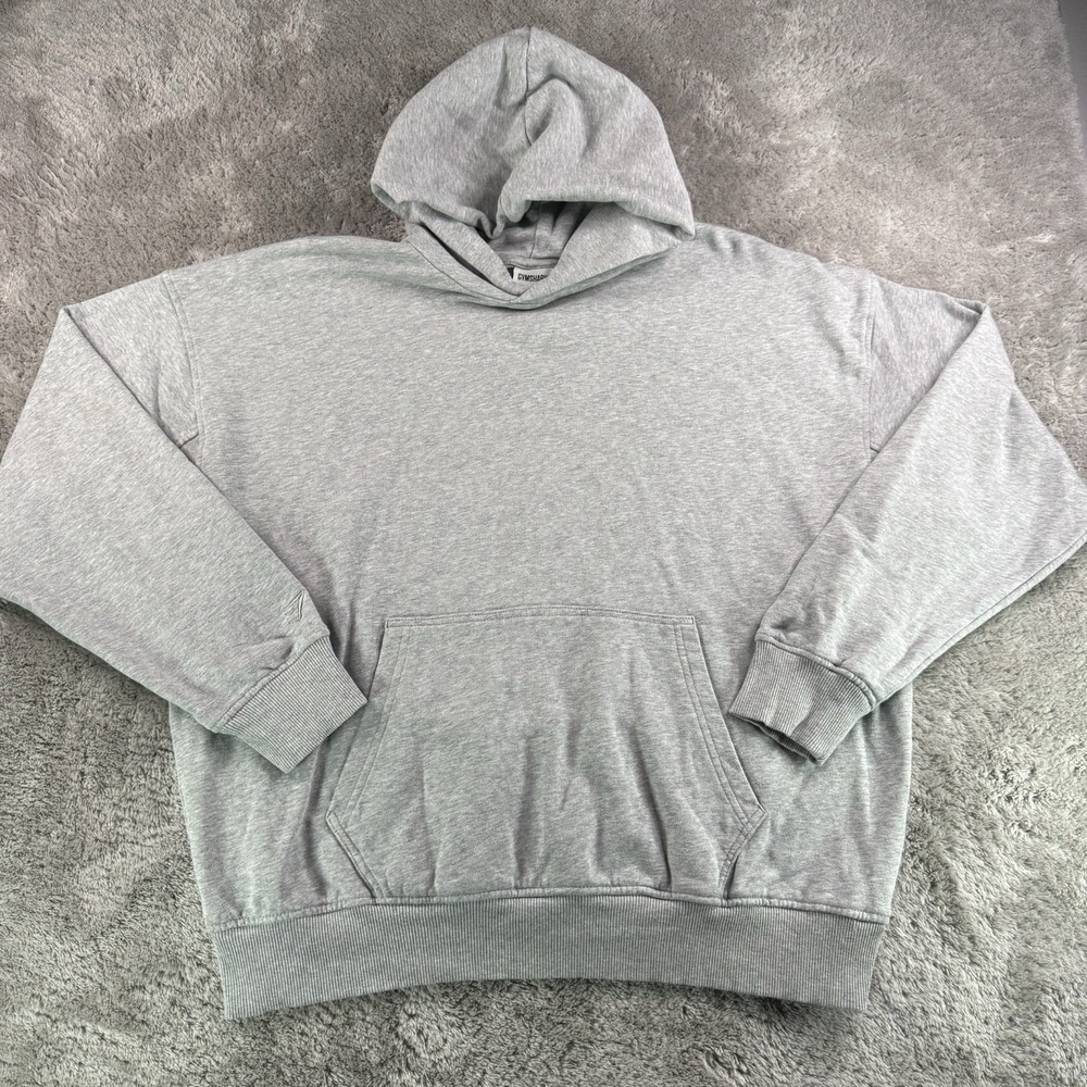 Gymshark Mens M Gray Oversized Pullover Hoodie Cotton Workout Gym Sweatshirt